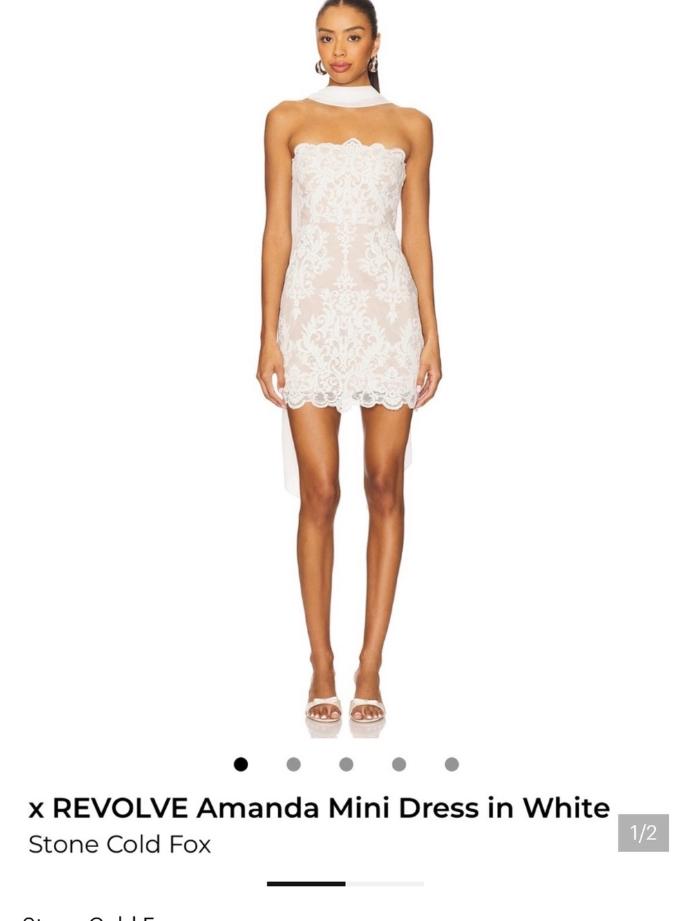 Stone Cold Fox White Strapless Lace Mini with Scalloped Hem